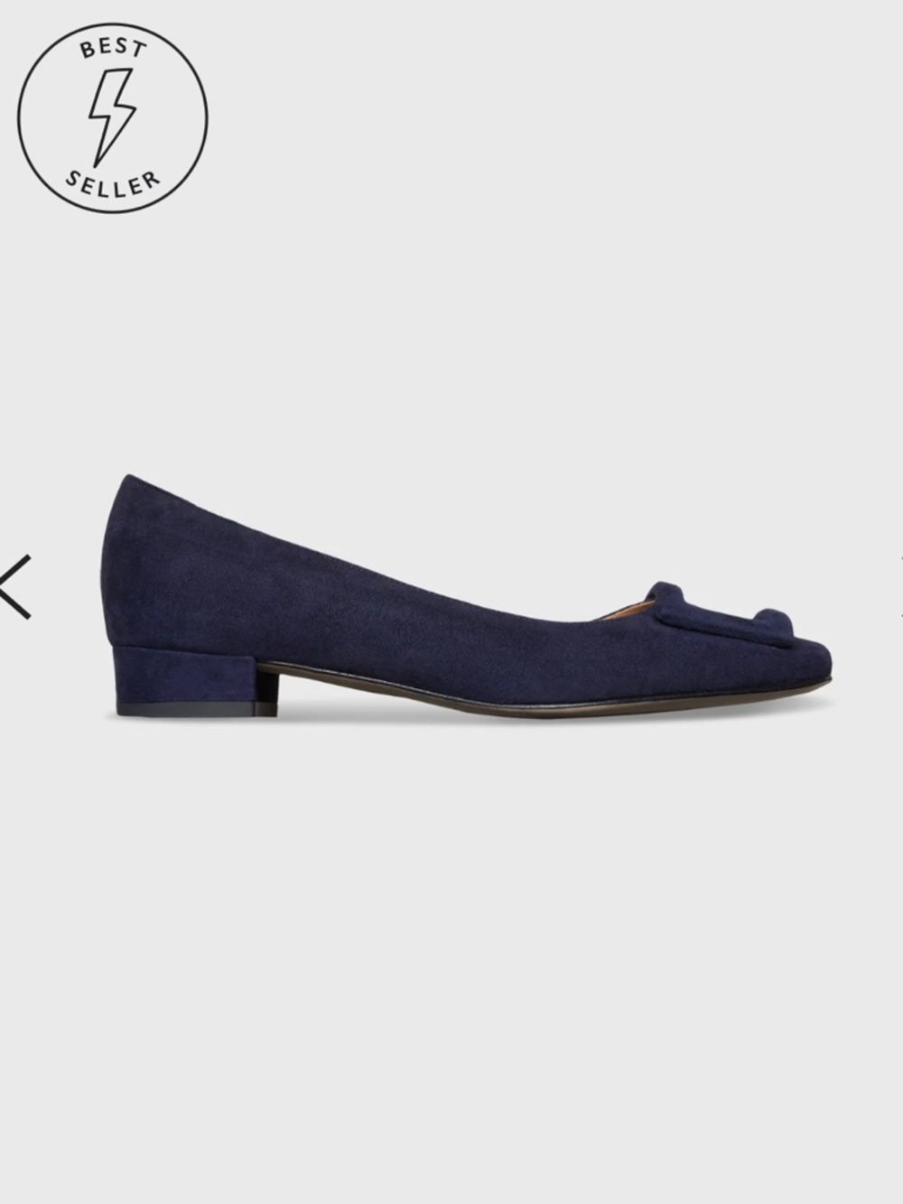 ANN MASHBURN Navy Suede Square-Toe Flats with Buckle Accent - Picture 2 of 8